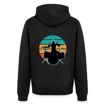 Schlagzeuger und Schlagzeug - Unisex Premium Bio Zip Hoodie - Schwarz - Hinten - Nico (187cm)