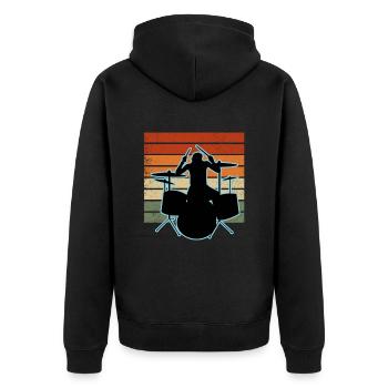 Schlagzeuger und Schlagzeug - Unisex Premium Bio Zip Hoodie - Schwarz - Hinten - Nico (187cm)