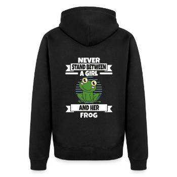 Frog Never Stand Between A Girl And Her Frog - Unisex Premium Organic Zip Hoodie - black - Back - Nico (187cm)