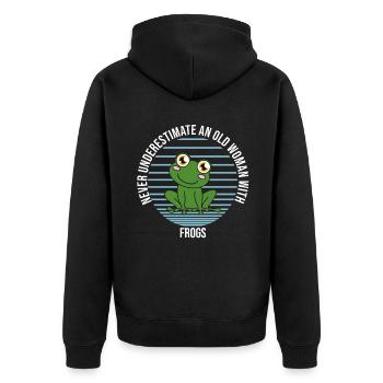 Frog Never Underestimate An Old Woman With Frogs - Unisex Premium Organic Zip Hoodie - black - Back - Nico (187cm)