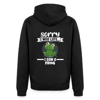 Frog Sorry I Was Late I Saw A Frog - Unisex Premium Organic Zip Hoodie - black - Back - Nico (187cm)
