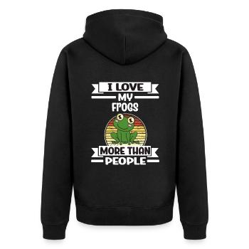 Grenouille J’aime mes grenouilles plus que les gens - Veste à capuche bio Premium Unisexe - noir - Dos - Nico (187cm)