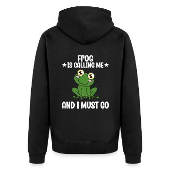 Frog Frog Is Calling Me And I Must Go - Unisex Premium Organic Zip Hoodie - black - Back - Nico (187cm)