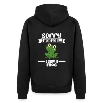 Frog Sorry I Was Late I Saw A Frog - Unisex Premium Organic Zip Hoodie - black - Back - Nico (187cm)