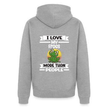 Grenouille J’aime mes grenouilles plus que les gens - Veste à capuche bio Premium Unisexe - gris chiné - Dos - Nico (187cm)