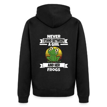 Frog Never Stand Between A Girl And Her Frogs - Unisex Premium Organic Zip Hoodie - black - Back - Nico (187cm)