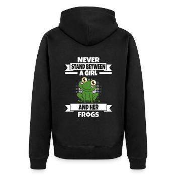 Frog Never Stand Between A Girl And Her Frogs - Unisex Premium Organic Zip Hoodie - black - Back - Nico (187cm)