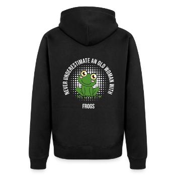 Frog Never Underestimate An Old Woman With Frogs - Unisex Premium Organic Zip Hoodie - black - Back - Nico (187cm)