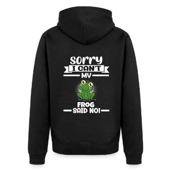 Frog Sorry I Can't My Frog Said No - Unisex Premium Bio Zip Hoodie - Schwarz - Hinten - Nico (187cm)