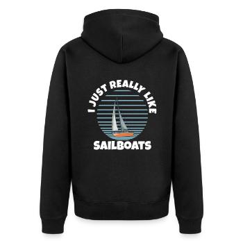 Sailboat I Just Really Like Sailboats - Unisex Premium Bio Zip Hoodie - Schwarz - Hinten - Nico (187cm)