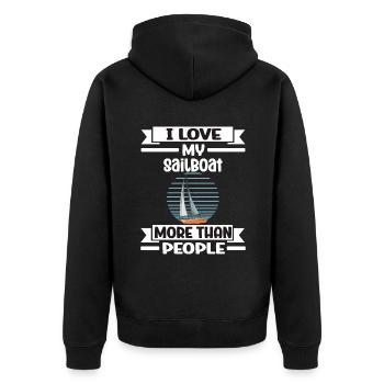 Sailboat I Love My Sailboat More Than People - Unisex Premium Bio Zip Hoodie - Schwarz - Hinten - Nico (187cm)
