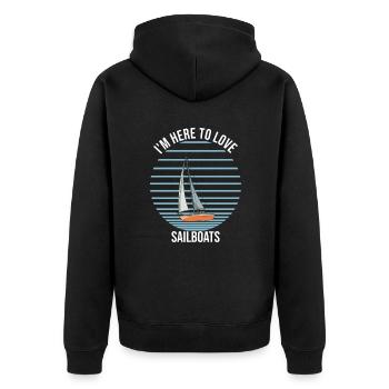 Sailboat I'm Here To Love Sailboats - Unisex Premium Bio Zip Hoodie - Schwarz - Hinten - Nico (187cm)
