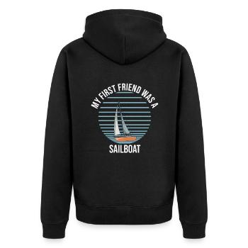 Sailboat My First Friend Was A Sailboat - Unisex Premium Bio Zip Hoodie - Schwarz - Hinten - Nico (187cm)