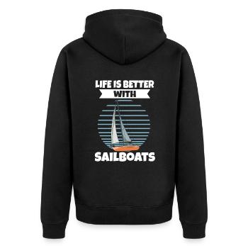 Sailboat Life Is Better With Sailboats - Unisex Premium Bio Zip Hoodie - Schwarz - Hinten - Nico (187cm)