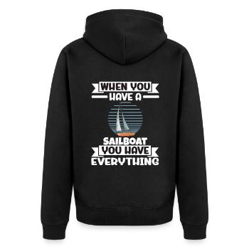 When You Have A Sailboat You Have Everything - Unisex Premium Bio Zip Hoodie - Schwarz - Hinten - Nico (187cm)