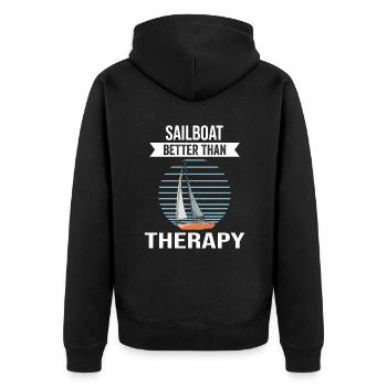 Sailboat Sailboat Better Then Therapie - Unisex Premium Bio Zip Hoodie - Schwarz - Hinten - Nico (187cm)
