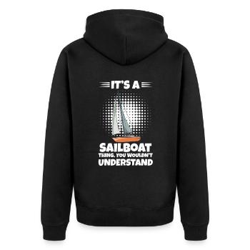 If You Want Me To Listen Just Talk About Sailboat - Unisex Premium Bio Zip Hoodie - Schwarz - Hinten - Nico (187cm)