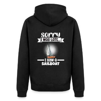 Sailboat Sorry I Was Late I Saw A Sailboat - Unisex Premium Bio Zip Hoodie - Schwarz - Hinten - Nico (187cm)