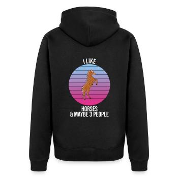 I Like Horses And Maybe 3 People - Unisex Premium Bio Zip Hoodie - Schwarz - Hinten - Nico (187cm)