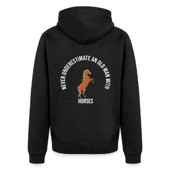 Ne sous-estimez jamais un vieil homme avec des chevaux - Veste à capuche bio Premium Unisexe - noir - Dos - Nico (187cm)