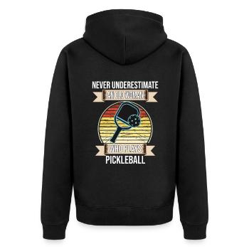 Old Woman Who Plays Pickleball - Unisex Premium Bio Zip Hoodie - Schwarz - Hinten - Nico (187cm)