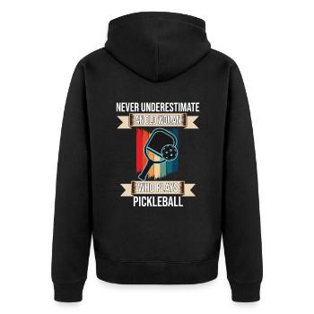 Vieille femme qui joue au pickleball - Veste à capuche bio Premium Unisexe - noir - Dos - Nico (187cm)
