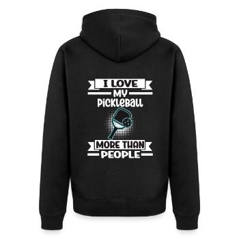 I Love My Pickleball More Than People - Unisex Premium Bio Zip Hoodie - Schwarz - Hinten - Nico (187cm)