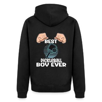 Best Pickleball Boy Ever - Unisex Premium Bio Zip Hoodie - Schwarz - Hinten - Nico (187cm)