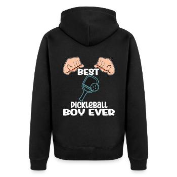 Best Pickleball Boy Ever - Unisex Premium Bio Zip Hoodie - Schwarz - Hinten - Nico (187cm)