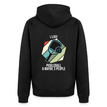 J’aime le pickleball et peut-être 3 personnes - Veste à capuche bio Premium Unisexe - noir - Dos - Nico (187cm)