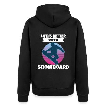 Life Is Better With Snowboard - Unisex Premium Organic Zip Hoodie - black - Back - Nico (187cm)