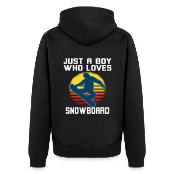 Just A Boy Who Loves Snowboard - Unisex Premium Bio Zip Hoodie - Schwarz - Hinten - Nico (187cm)