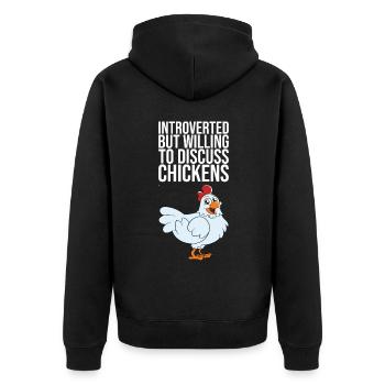 Introverti mais prêt à discuter des poulets - Veste à capuche bio Premium Unisexe - noir - Dos - Nico (187cm)