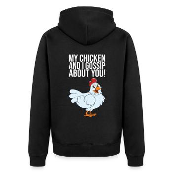 Mon poulet et moi bavardons à ton sujet - Veste à capuche bio Premium Unisexe - noir - Dos - Nico (187cm)