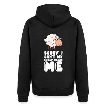 Ich Kann Nicht, Mein Schaf Braucht Mich - Unisex Premium Bio Zip Hoodie - Schwarz - Hinten - Nico (187cm)
