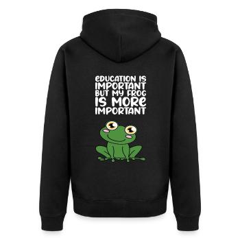 Bildung Ist Wichtig, Mein Frosch Ist Wichtiger - Unisex Premium Bio Zip Hoodie - Schwarz - Hinten - Nico (187cm)