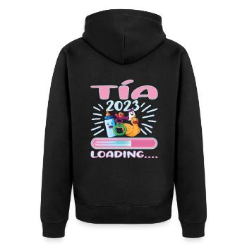 Tía 2023 Loading Tía - Unisex Premium Bio Zip Hoodie - Schwarz - Hinten - Nico (187cm)
