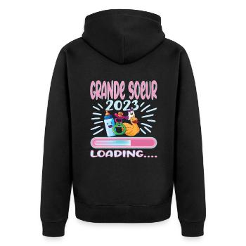 Grande Sœur 2023 - Veste à capuche bio Premium Unisexe - noir - Dos - Nico (187cm)