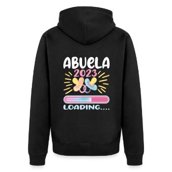 Abuela 2023 Loading - Unisex Premium Bio Zip Hoodie - Schwarz - Hinten - Nico (187cm)