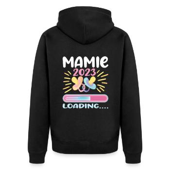 Mamie 2023 Chargement - Veste à capuche bio Premium Unisexe - noir - Dos - Nico (187cm)