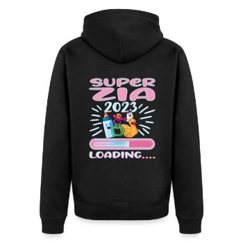 Super Zia 2023 Loading.... - Unisex Premium Bio Zip Hoodie - Schwarz - Hinten - Nico (187cm)