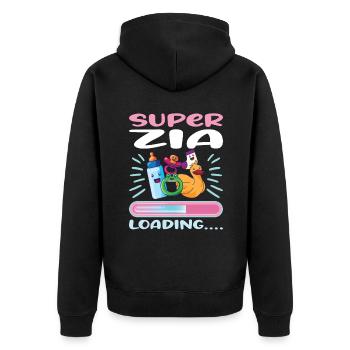 Super Zia 2023 Loading.... - Unisex Premium Bio Zip Hoodie - Schwarz - Hinten - Nico (187cm)