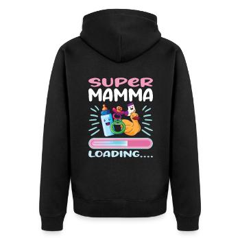 Super Mamma Loading... - Unisex Premium Bio Zip Hoodie - Schwarz - Hinten - Nico (187cm)