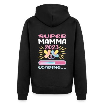 Super Mamma Loading... - Unisex Premium Bio Zip Hoodie - Schwarz - Hinten - Nico (187cm)
