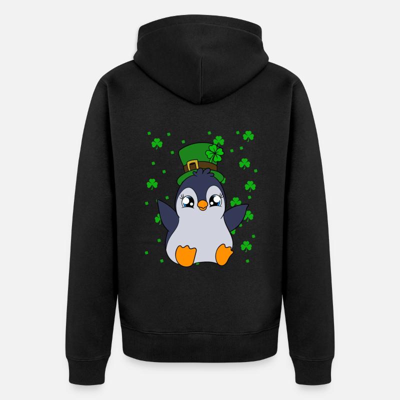 Manchot mignon Trèfle Saint-Patrick Pingouin - Veste à capuche bio Premium Unisexe - noir
