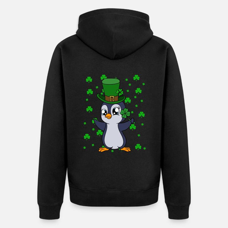 Manchot mignon Trèfle Saint-Patrick Pingouin - Veste à capuche bio Premium Unisexe - noir