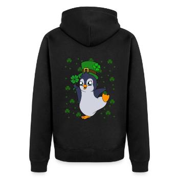 Cute Penguin Shamrocks Saint Patrick's Day Penguin - Unisex Premium Bio Zip Hoodie - Schwarz - Hinten - Nico (187cm)