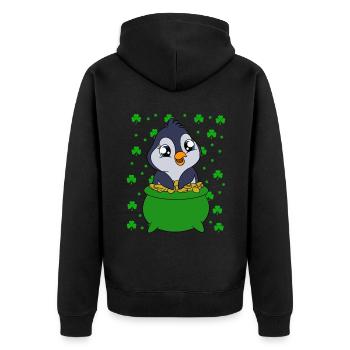 Cute Penguin Shamrocks Saint Patrick's Day Penguin - Unisex Premium Bio Zip Hoodie - Schwarz - Hinten - Nico (187cm)