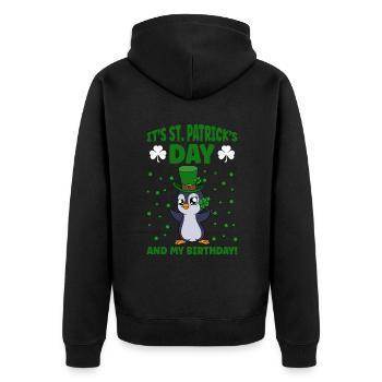 Cute Penguin Shamrocks Saint Patrick's Day Penguin - Unisex Premium Bio Zip Hoodie - Schwarz - Hinten - Nico (187cm)