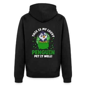 Cute Penguin Shamrocks Saint Patrick's Day Penguin - Unisex Premium Bio Zip Hoodie - Schwarz - Hinten - Nico (187cm)